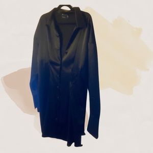 ASOS DESIGN seam detail satin shirt mini dress in black US 14 NWT